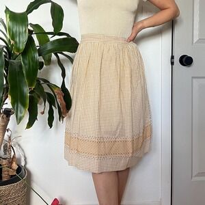 Vintage 70s handmade apron Tan Gingham Farmhouse Kitchen Retro Cottagecore
